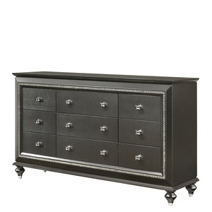 English Elm Kaitlyn Elegant Dresser with 9 Felt-Lined Drawers, Crystal Trim, Embossed Texture & Bun Legs Silver grey 70 L x 21 W x 39 H B2726P261867
