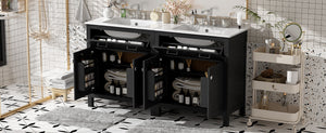 English Elm 60" Modern Bathroom Vanity Set with Double Ceramic Sinks, Soft-Close Doors, Flip Drawer & Storage Black N729P000002B
