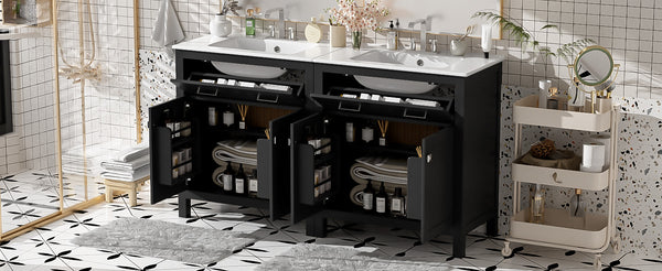 English Elm 60" Modern Bathroom Vanity Set with Double Ceramic Sinks, Soft-Close Doors, Flip Drawer & Storage Black N729P000002B