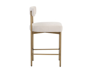 Sunpan Seneca Counter Stool - Modern Open Back Design with Stylish Steel Frame for Contemporary Spaces Antique Brass / Danny Ivory