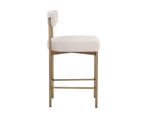 Sunpan Seneca Counter Stool - Modern Open Back Design with Stylish Steel Frame for Contemporary Spaces Antique Brass / Danny Ivory
