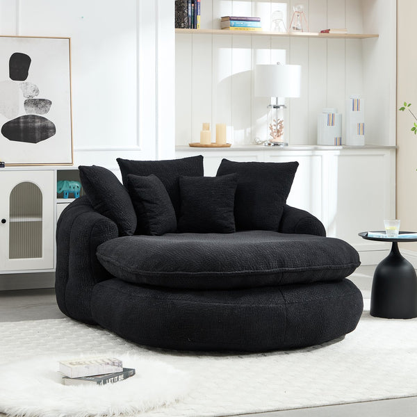 English Elm Oversized Memory Foam Chenille Bean Bag Sofa with Ergonomic Back Support, 3 Large & 2 Small Pillows Black W395P359415