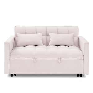 English Elm 54.33 Versatile foldable velvet sofa bed with tufted back, adjustable 3-position recline and durable wood frame Pink W2353P252435