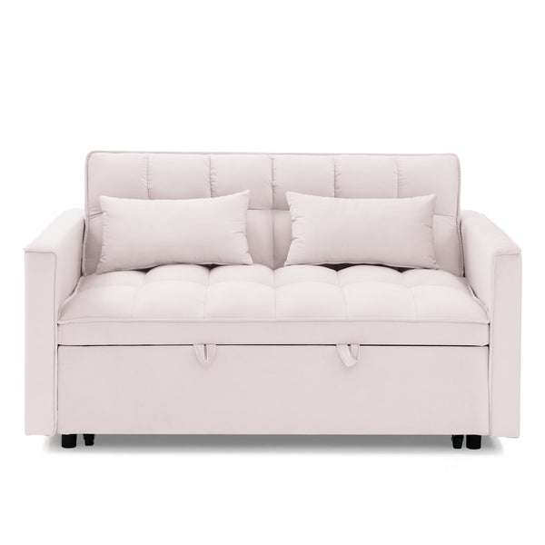 English Elm 54.33 Versatile foldable velvet sofa bed with tufted back, adjustable 3-position recline and durable wood frame Pink W2353P252435