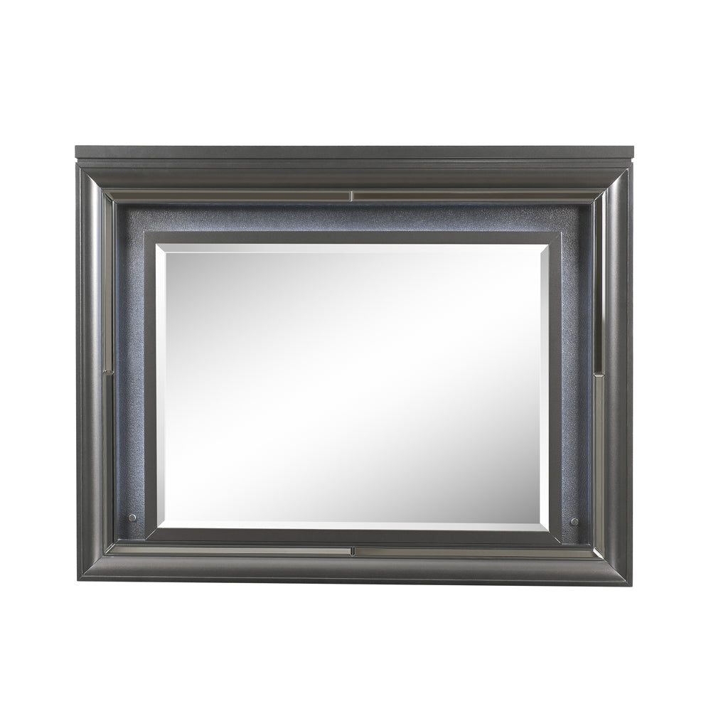 English Elm Sawyer Metallic Gray LED Mirror with Beveled Edge, Embossed Frame, Sparkling Trim, 26x35" B2726P261886
