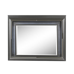 English Elm Sawyer Metallic Gray LED Mirror with Beveled Edge, Embossed Frame, Sparkling Trim, 26x35" B2726P261886