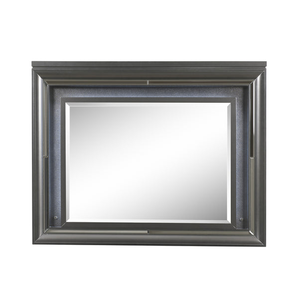 English Elm Sawyer Metallic Gray LED Mirror with Beveled Edge, Embossed Frame, Sparkling Trim, 26x35" B2726P261886