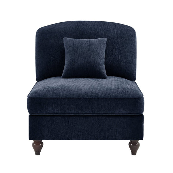 English Elm Armless Chenille Sofa Sculptural Spindle Legs Silver Thread Upholstery Living Room Blue W3041P332625