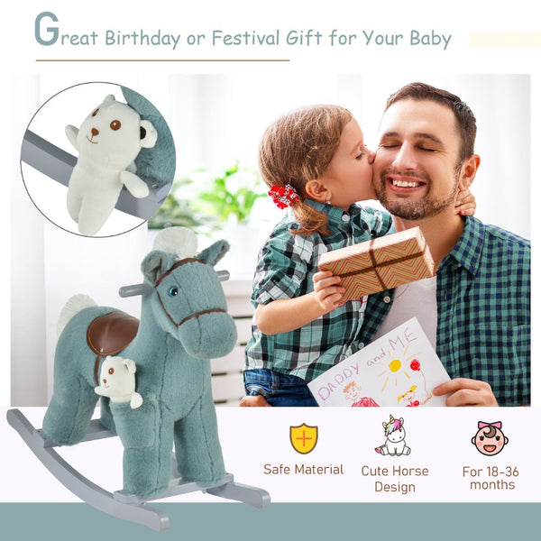 English Elm Qaba Plush Rocking Horse Ride on Toddler Toy with Sounds and Bonus Bear Companion W2225P229209