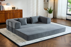 English Elm Convertible Sleeper Sofa Bed with Corduroy Upholstery, 4‑in‑1 Folding Couch Mattress, Space‑Saving Lounge Gray W3434P346243