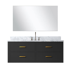 English Elm Black Single Bath Vanity Set – 48" W With Carrara Marble Top, Frameless Mirror & Chrome Faucet Included B2731S01995