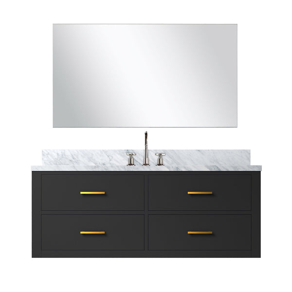 English Elm Black Single Bath Vanity Set – 48" W With Carrara Marble Top, Frameless Mirror & Chrome Faucet Included B2731S01995
