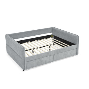 English Elm Daybed With Trundle - Stylish Upholstered Queen Sofa Bed In Grey Boucle With Storage Drawers W1413S00073