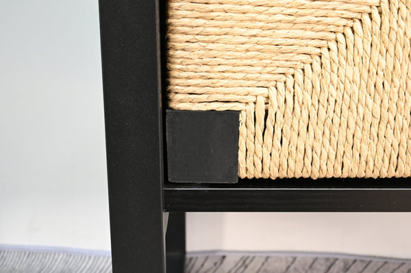English Elm Natural Rattan Bookshelf with Matte Black Frame Open Display and Closed Storage Cabinet W2263P395493