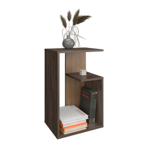 English Elm Side Table Sallis - Compact Macadamia Engineered Wood End Table with Open Shelf, Portable Design Brown B092P309189