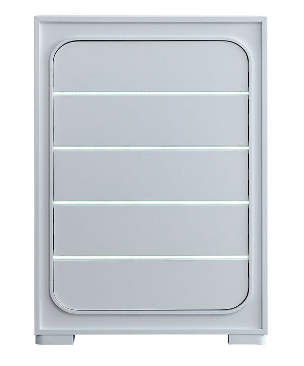 English Elm Milan Modern White Wood Chest with Built-in Led Drawer Accents and Touchless Sensor White B078P497944