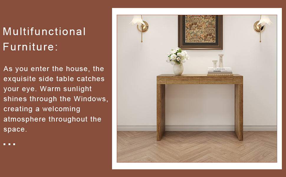 English Elm Elegant Natural Wood Grain Bar Table with Two Drawers, 50" Long, Ergonomic 37" Height, Sturdy MDF Design, Smooth Finish, Adjustable Non-Slip Feet W2920P225015