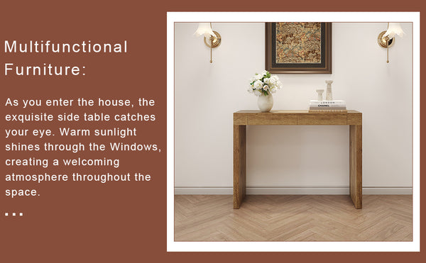 English Elm Elegant Natural Wood Grain Bar Table with Two Drawers, 50" Long, Ergonomic 37" Height, Sturdy MDF Design, Smooth Finish, Adjustable Non-Slip Feet W2920P225015