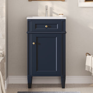 English Elm 18-inch French Style Freestanding Bathroom Vanity with Ceramic Sink Soft Close Storage Blue N710P411340C