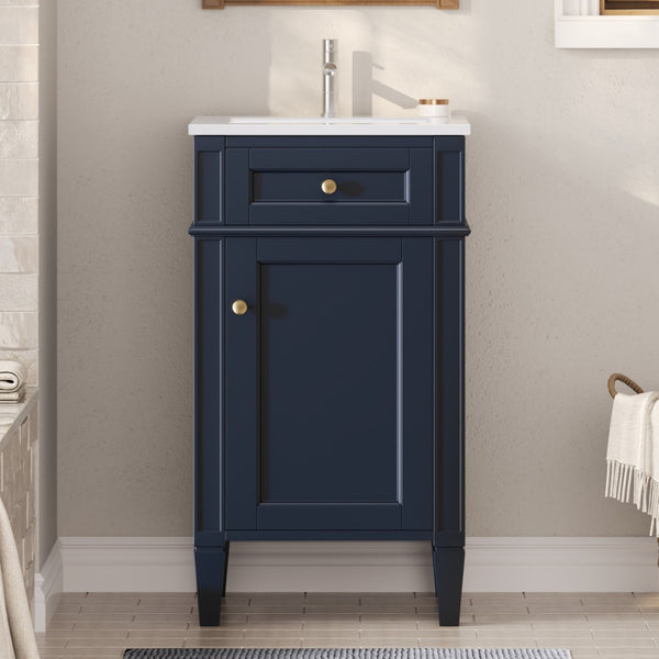 English Elm 18-inch French Style Freestanding Bathroom Vanity with Ceramic Sink Soft Close Storage Blue N710P411340C