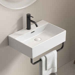 English Elm White Ceramic Wall Mount Bathroom Sink with Integrated Towel Rack for Small Spaces W3402P362473