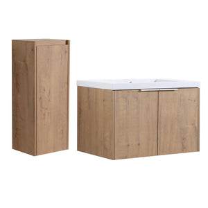English Elm 30" Wall-Mounted Bathroom Vanity With Resin Sink & Side Cabinet For Modern Space-Saving Style W999S00219