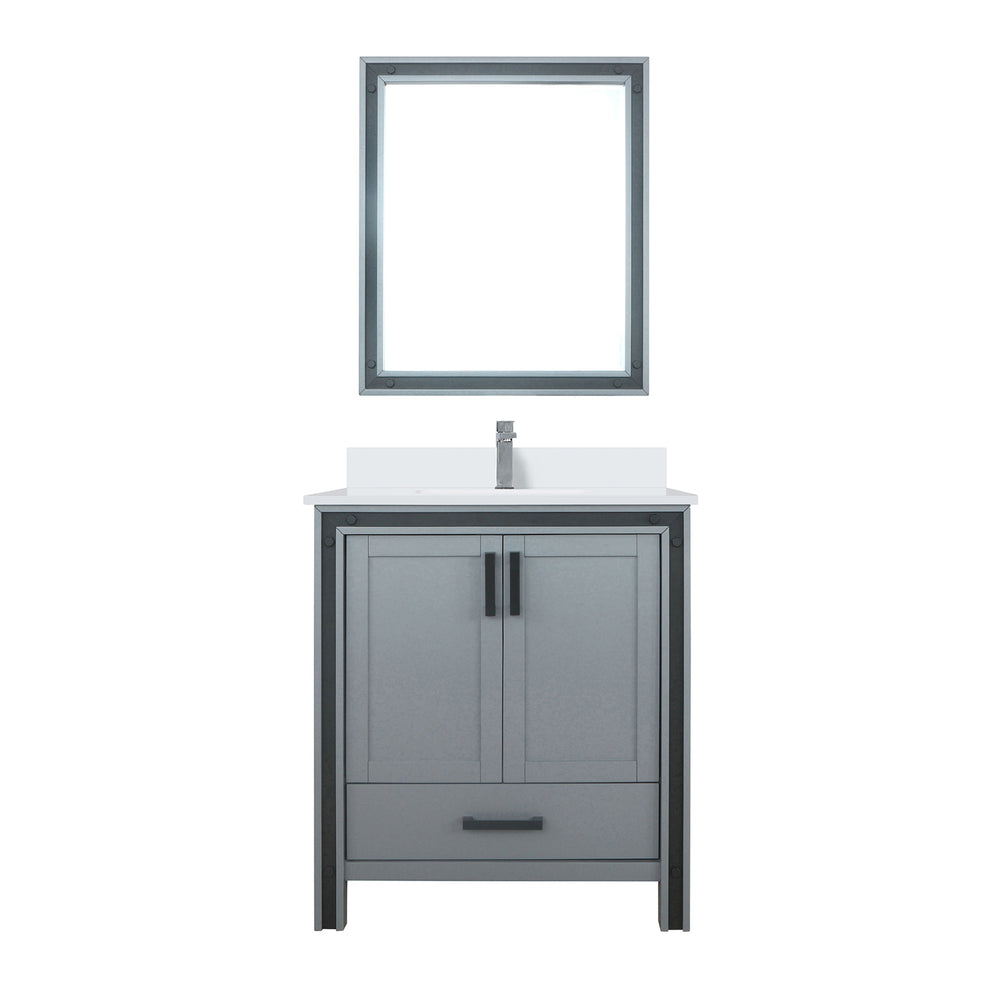 English Elm Dark Grey Bath Vanity 30" W x 22" D with White Quartz Top, Chrome Faucet, 28" Mirror, Durable Surface B2731S01343