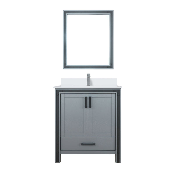English Elm Dark Grey Bath Vanity 30" W x 22" D with White Quartz Top, Chrome Faucet, 28" Mirror, Durable Surface B2731S01343