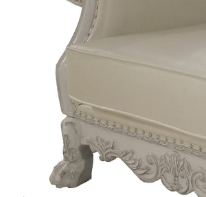English Elm Dresden Tufted Faux Leather Accent Chair in Bone White with Pocket Coil Seat & 2 Plush Pillows B2726P285352