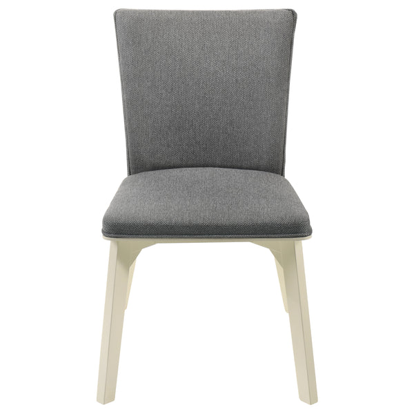 English Elm Jean Grey Upholstered Dining Side Chair Set of 2 — Soft Gray Cushioned Seats with Angular White Bases, Tailored Elegance B062P374132