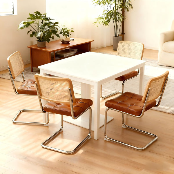 English Elm Dining Chairs Set of 4 Velvet Seat Woven Rattan Back Chrome Cantilever Frame Brown W2105S00006