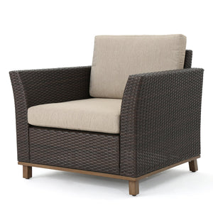 English Elm Christopher Knight Home® - GLENWOOD Single Sofa Brown PE Rattan Outdoor Armchair with Iron Frame, Waterproof Fabric, Compact 52.5" L x 33.15" W x 19.5" H 60773.00MBG