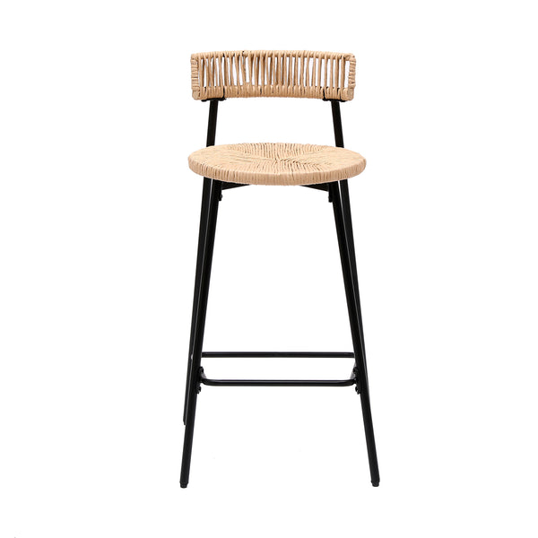 English Elm Hand Woven Bar Stools Set of 2 Breathable Paper Rope Seats Black Metal Frame Honey Accents, 26.6" W1757P271587