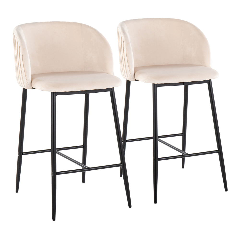 English Elm Fran Pleated Counter Stools Set Of 2 In Chic White Velvet & Sleek Black Metal For Modern Spaces B202S00275