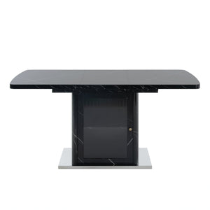 English Elm 47.24"-63"Modern Rectangle Dining Table with Extendable Top, Printed Marble Look, Sturdy Steel Base & Storage Black W757P331963