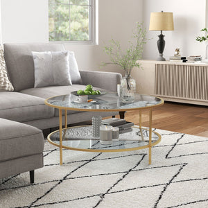 English Elm Homcom 36" Round Side Table With 2-Tier Glass Shelves And Gold Steel Frame For Stylish Living Spaces W2225P217454