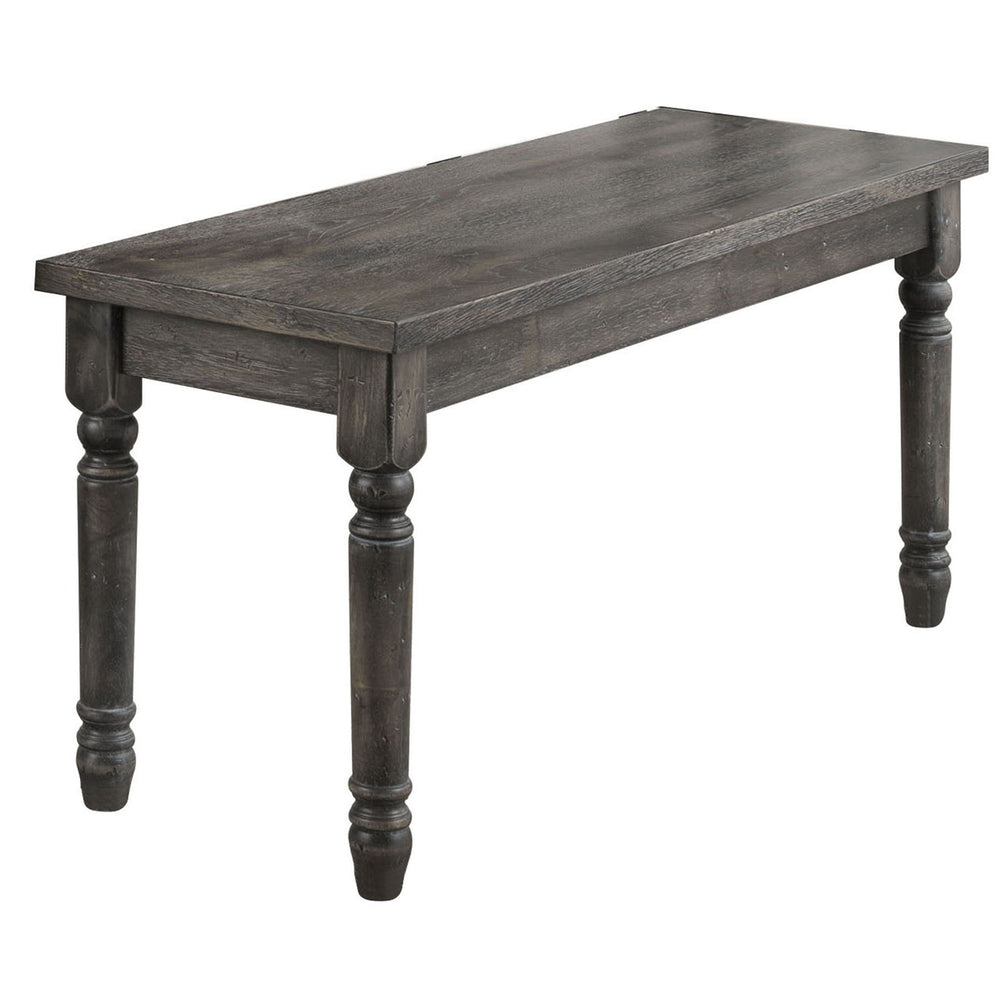 English Elm Weathered Grey Farmhouse Dining Bench with Turned Legs, Cozy Rustic Rubberwood Seating for 2 Guests B062P189065