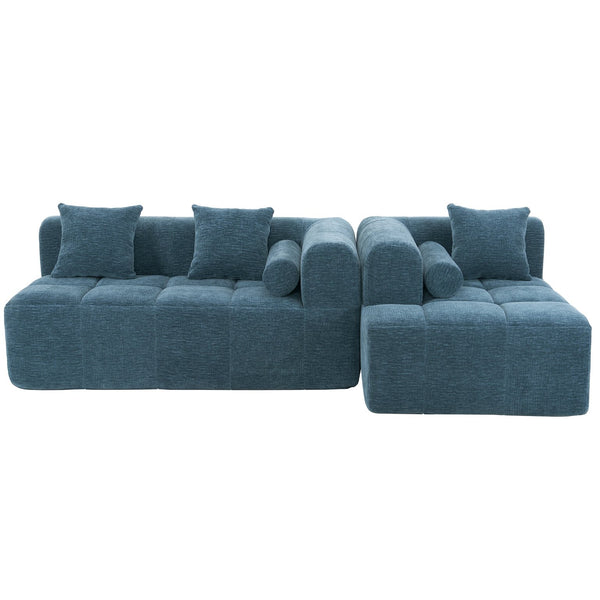 English Elm 101.2" Modern Sectional Sofa Full-Compressed Modular Couch with Deep Seating, Tufted Chenille Fabric, Pillows Included Blue N719S001890C