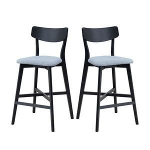 English Elm Wooden Modern Upholstered Bar Chairs Set of 2 — Solid Rubberwood Counter Stools with Footrest, Black Backrest Comfort W2582P197586