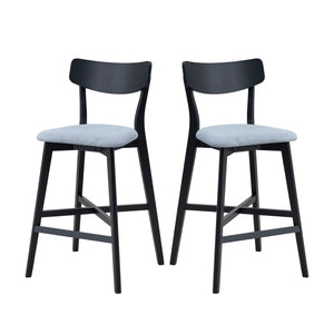 English Elm Wooden Bar Chairs Set Of 2, Modern Soft Upholstered Kitchen Island Chairs, Counter Height Stool With Backrest,Wooden Frame Chairs With Footrest For Pub,Living Room,Restaurant,Black