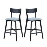 Set of 2 Modern Wooden Bar Chairs, Upholstered Kitchen Island Stools with Backrest, Footrest - Black