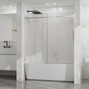 English Elm Goodyo Frameless Sliding Bathtub Door, 60" W X 58" H - Stylish Clear Glass, Silent Operation, Easy-Clean D163118745