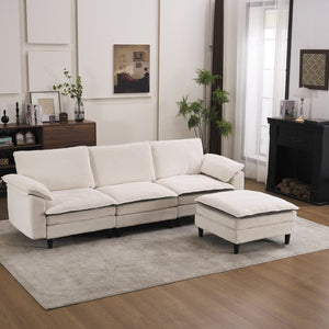 English Elm 100.39" Chenille Cloud Sectional Modular L Shape Deep Seat Sofa with Ottoman W5029S00002