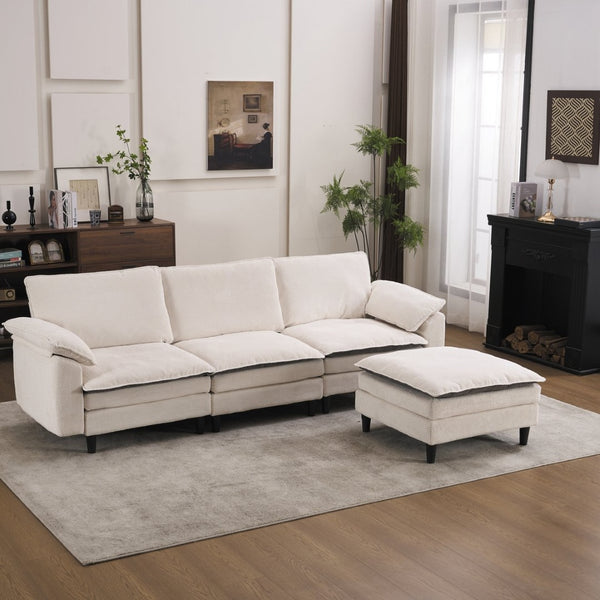English Elm 100.39" Chenille Cloud Sectional Modular L Shape Deep Seat Sofa with Ottoman W5029S00002