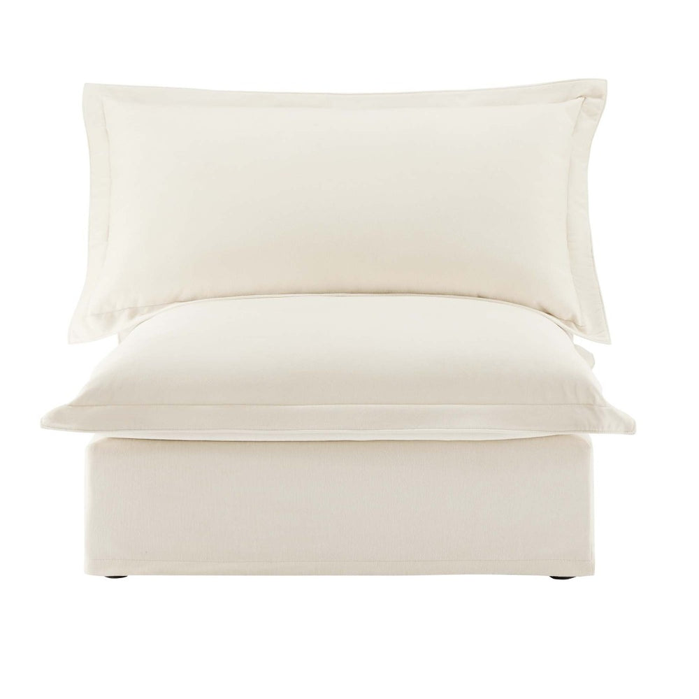 English Elm Koala Armless Chenille Sofa Deep Seat Wraparound Pillows for Modern Living Rooms Cream W3041P240116
