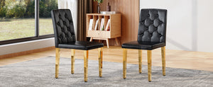 English Elm 4-piece Brown Suede Dining Chair Set with Tufted Back and Walnut Metal Legs Black+Gold W1151P361158