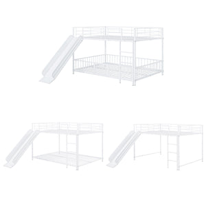 English Elm Full Full over Full Metal Bunk Bed with Slide, Interchangeable Stairs, Gate & Safety Guardrails for Kids White SF000170AAK