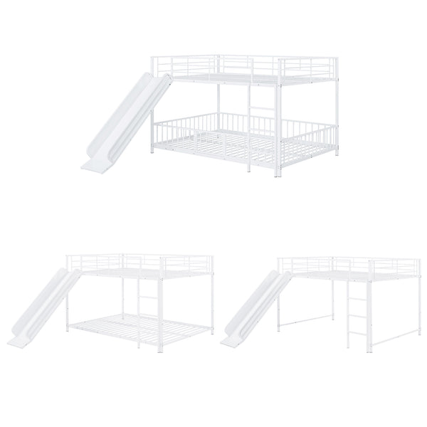 English Elm Full Full over Full Metal Bunk Bed with Slide, Interchangeable Stairs, Gate & Safety Guardrails for Kids White SF000170AAK