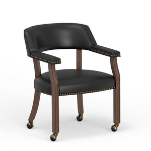 English Elm Gorman Walnut Game Table Set Faux Leather Chairs Nailhead Trim Mid-century Den B050S00039