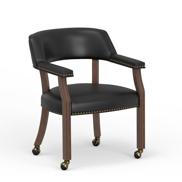 English Elm Gorman Walnut Game Table Set Faux Leather Chairs Nailhead Trim Mid-century Den B050S00039